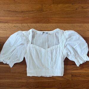 Zara Eyelet Puff-Sleeve Crop Top - White